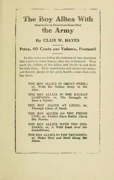 Boy Allies in the Balkan Campaign; Or, the Struggle to Save a Nation by Clair W. Hayes