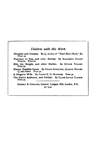 Eleven Possible Cases by Frank Richard Stockton, Anna Katharine Green, Maurice Thompson, Kirk Munroe, Henry Harland, Joaquin Miller, Ingersoll Lockwood, A. C. Wheeler, Brainard Gardner Smith, Franklin Fyles, and Edgar Fawcett