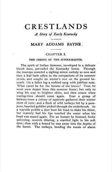 Crestlands: A Centennial Story of Cane Ridge by Mary Addams Bayne